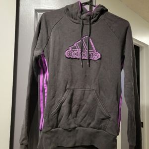 Adidas Women's Medium Black Hoodie with Purple Accents & Embroidered Logo